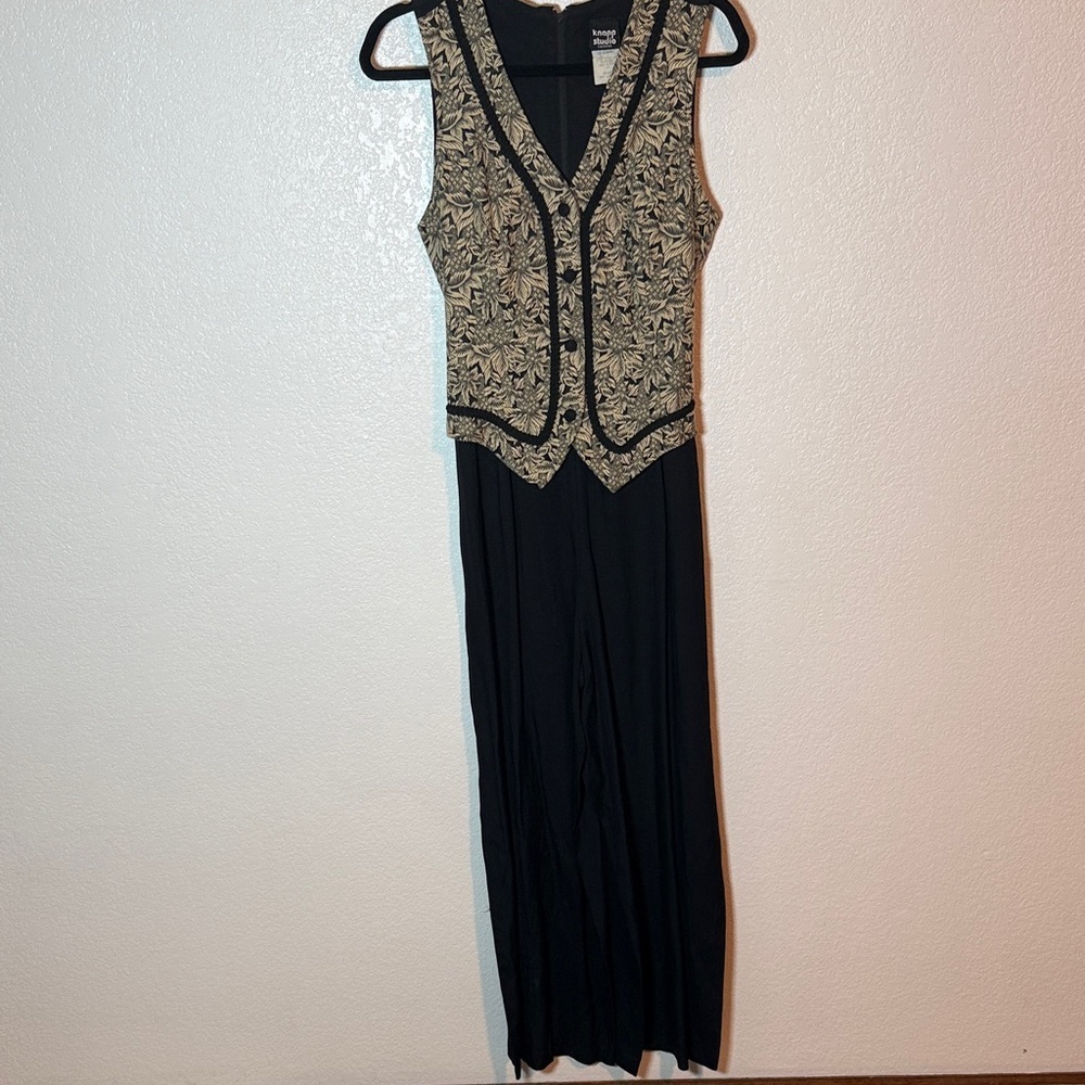 Vintage 90s Knapp Studio Wide Leg Jumpsuit Floral Tapestry Vest Too Size 12